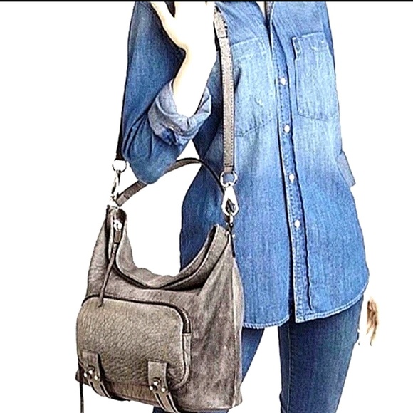 SALE🩶SHE+LO🩶 “NEXT CHAPTER"  CROSSBODY HOBO/Gray Perforated Leather - Picture 2 of 14